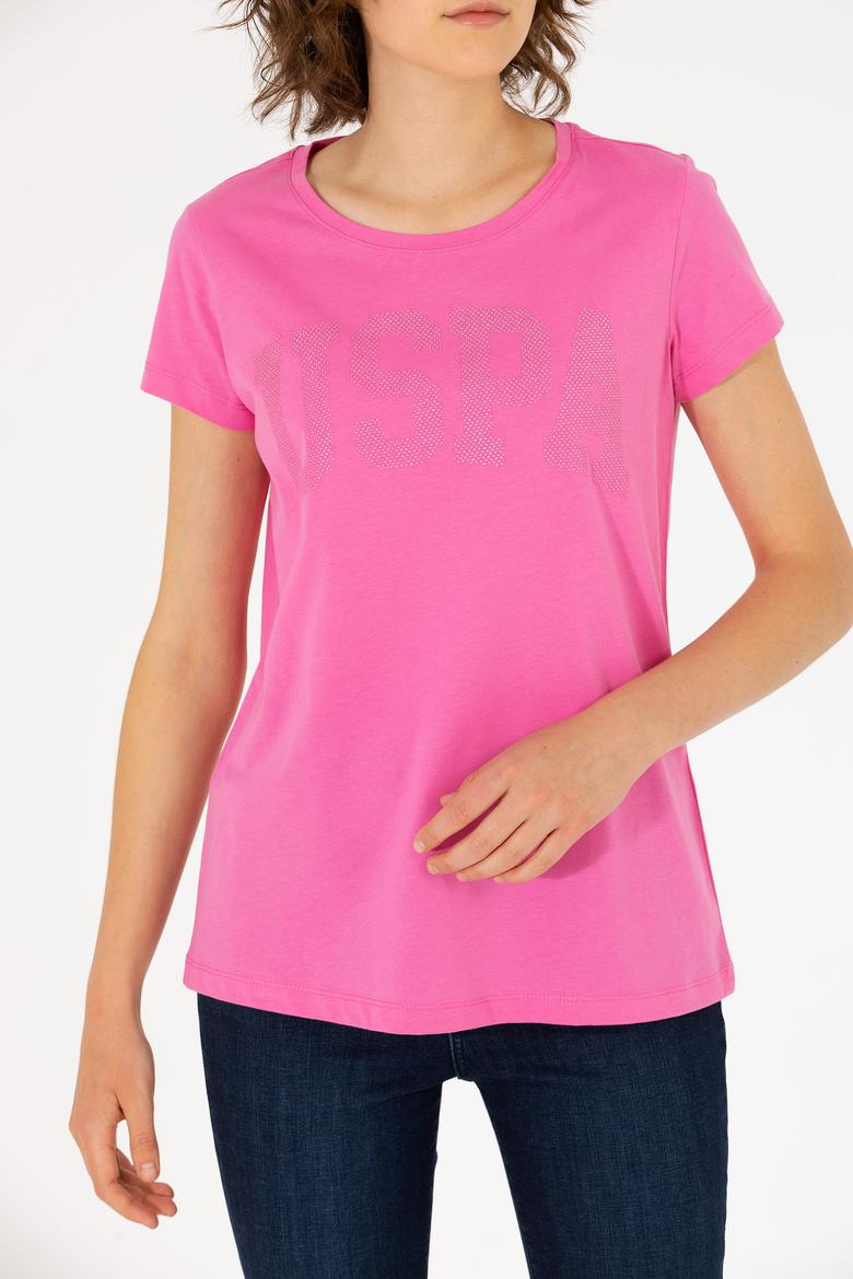 Kadın Pembe Bisiklet Yaka Basic Tişört - 50262670025