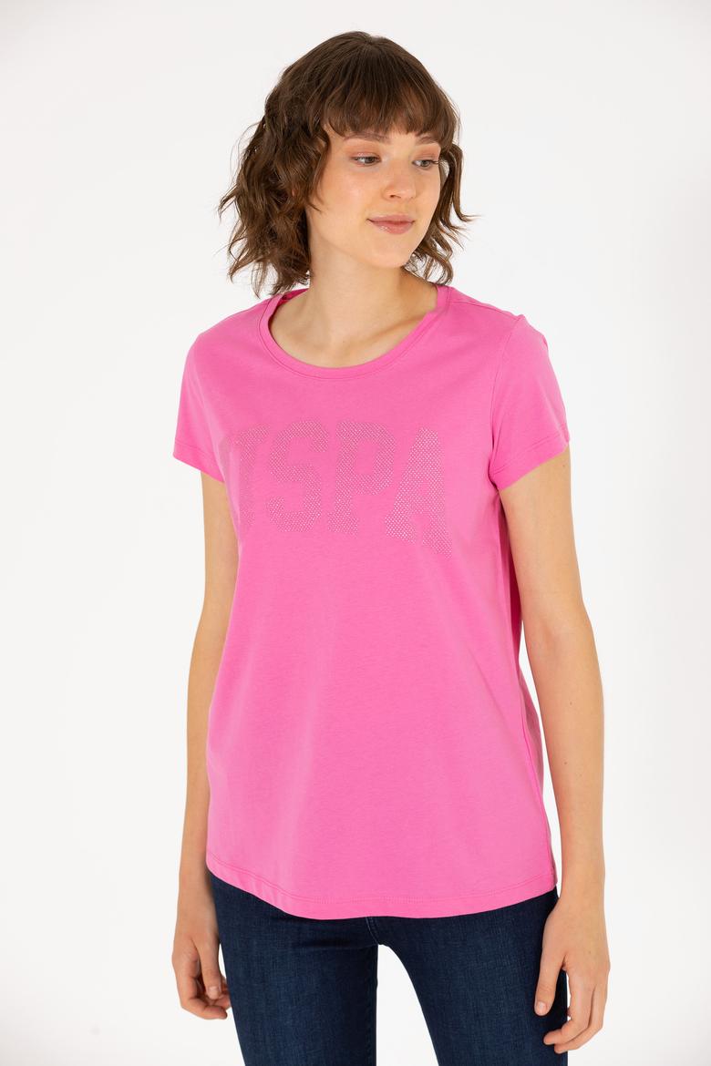 Kadın Pembe Bisiklet Yaka Basic Tişört - 50262670025