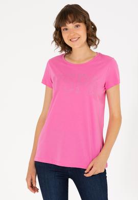 Kadın Pembe Bisiklet Yaka Basic Tişört - 50262670025