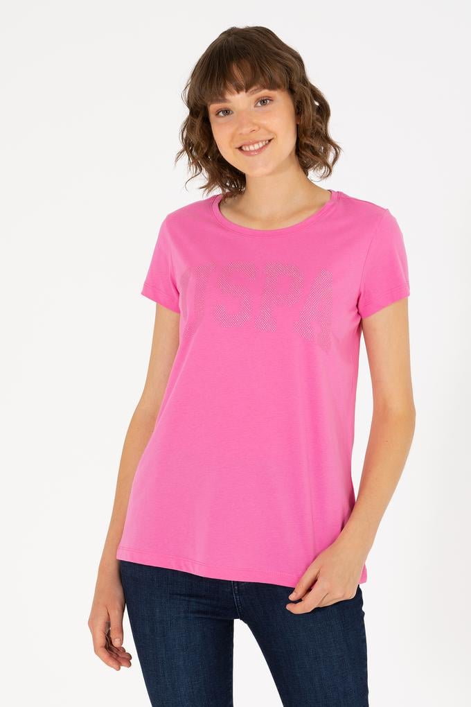 Kadın Pembe Bisiklet Yaka Basic Tişört