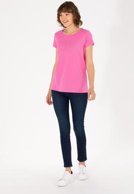 Kadın Pembe Bisiklet Yaka Basic Tişört - 50262670025