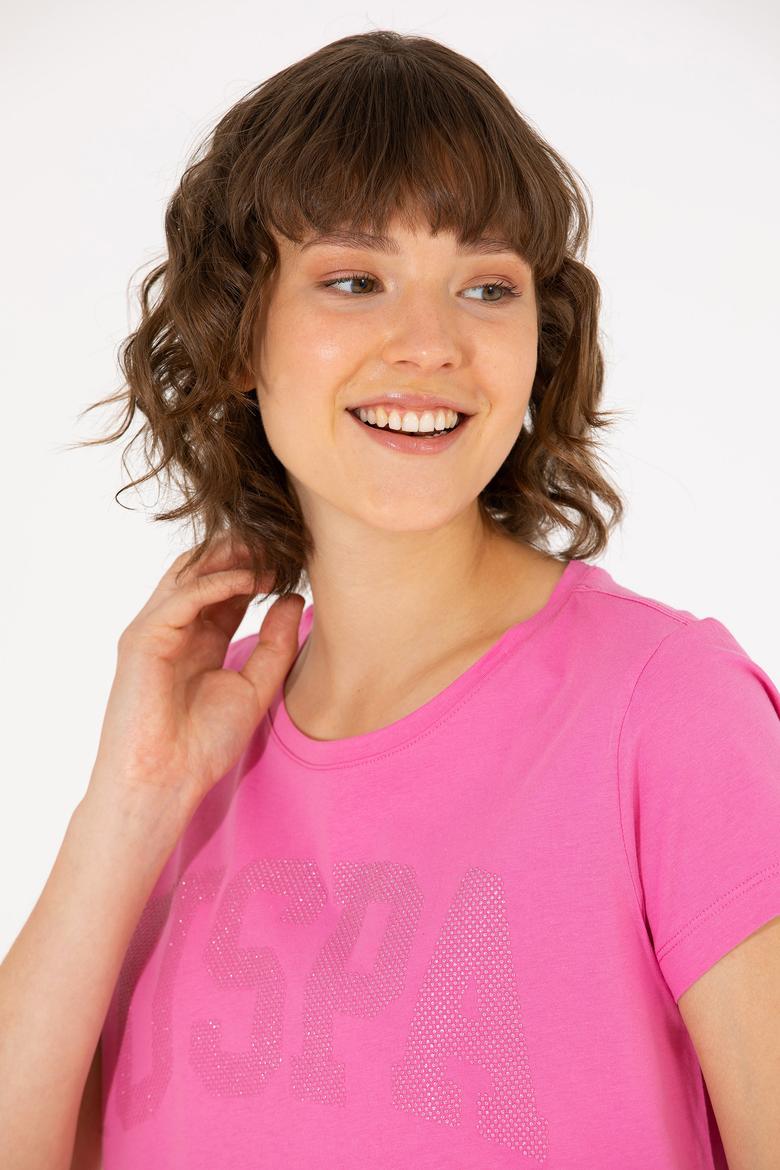 Kadın Pembe Bisiklet Yaka Basic Tişört - 50262670025