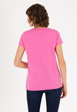 Kadın Pembe Bisiklet Yaka Basic Tişört - 50262670025