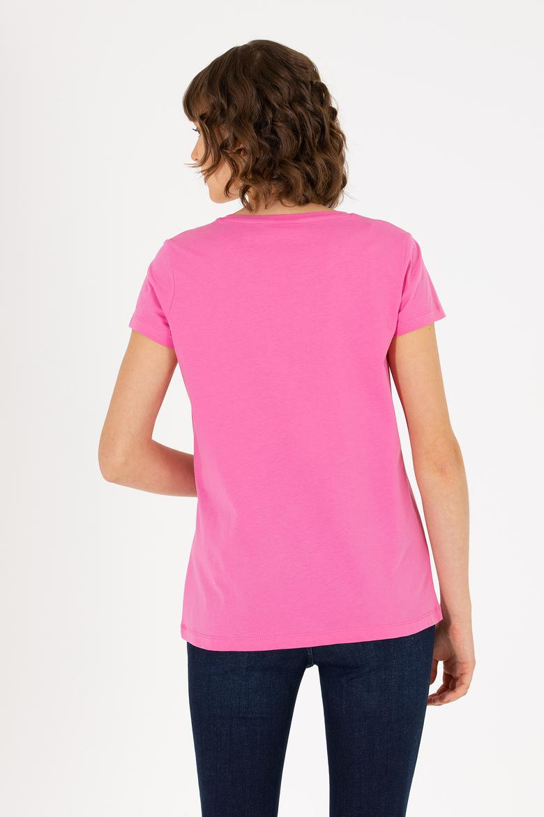 Kadın Pembe Bisiklet Yaka Basic Tişört - 50262670025