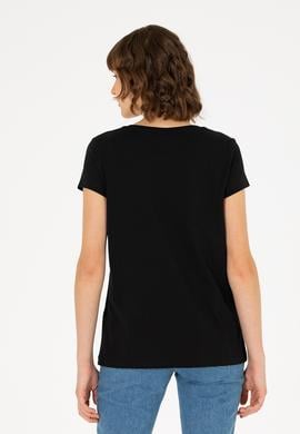Kadın Siyah Bisiklet Yaka Basic Tişört - 50262670088