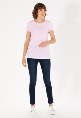 Kadın Manolya Bisiklet Yaka Basic Tişört - 50262670123