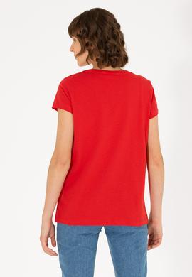 Kadın Kırmızı Bisiklet Yaka Basic Tişört - 50262670176