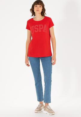 Kadın Kırmızı Bisiklet Yaka Basic Tişört - 50262670176