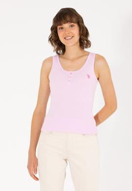 Kadın Manolya Bisiklet Yaka Kolsuz Basic Tişört - 50262673137