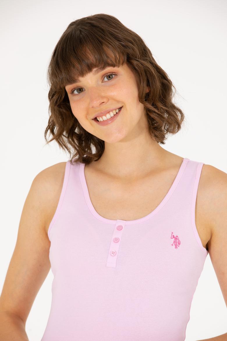 Kadın Manolya Bisiklet Yaka Kolsuz Basic Tişört