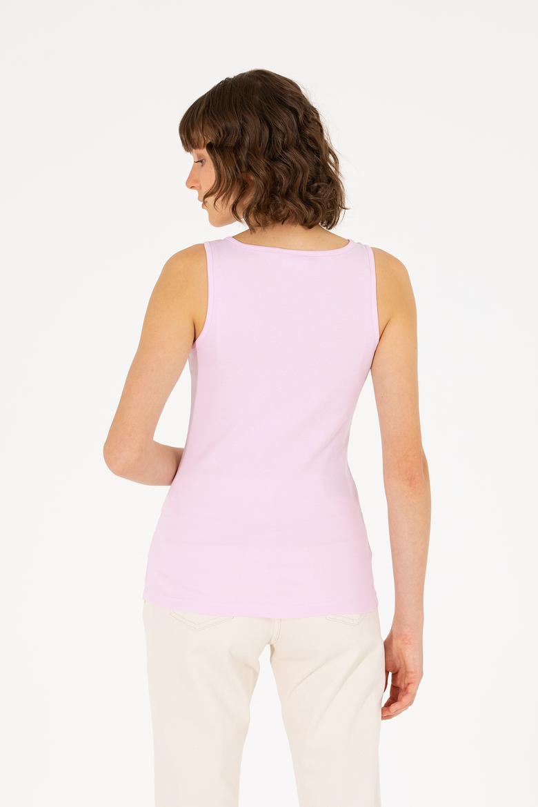 Kadın Manolya Bisiklet Yaka Kolsuz Basic Tişört - 50262673137