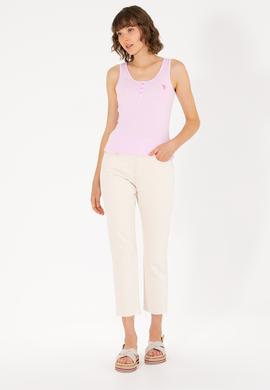 Kadın Manolya Bisiklet Yaka Kolsuz Basic Tişört - 50262673137