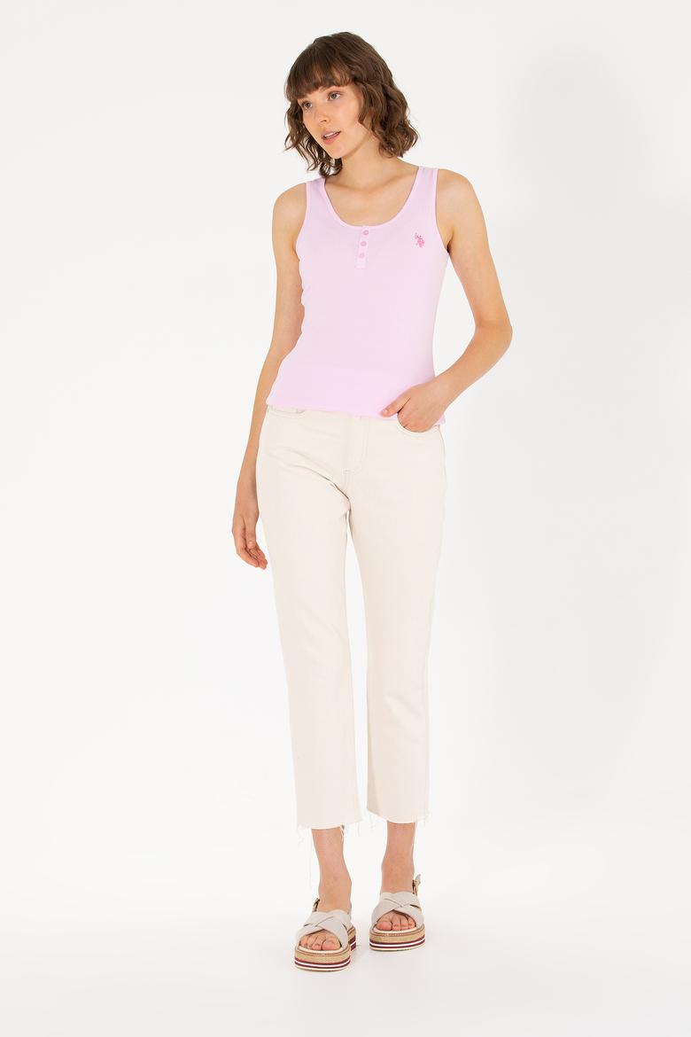 Kadın Manolya Bisiklet Yaka Kolsuz Basic Tişört - 50262673137