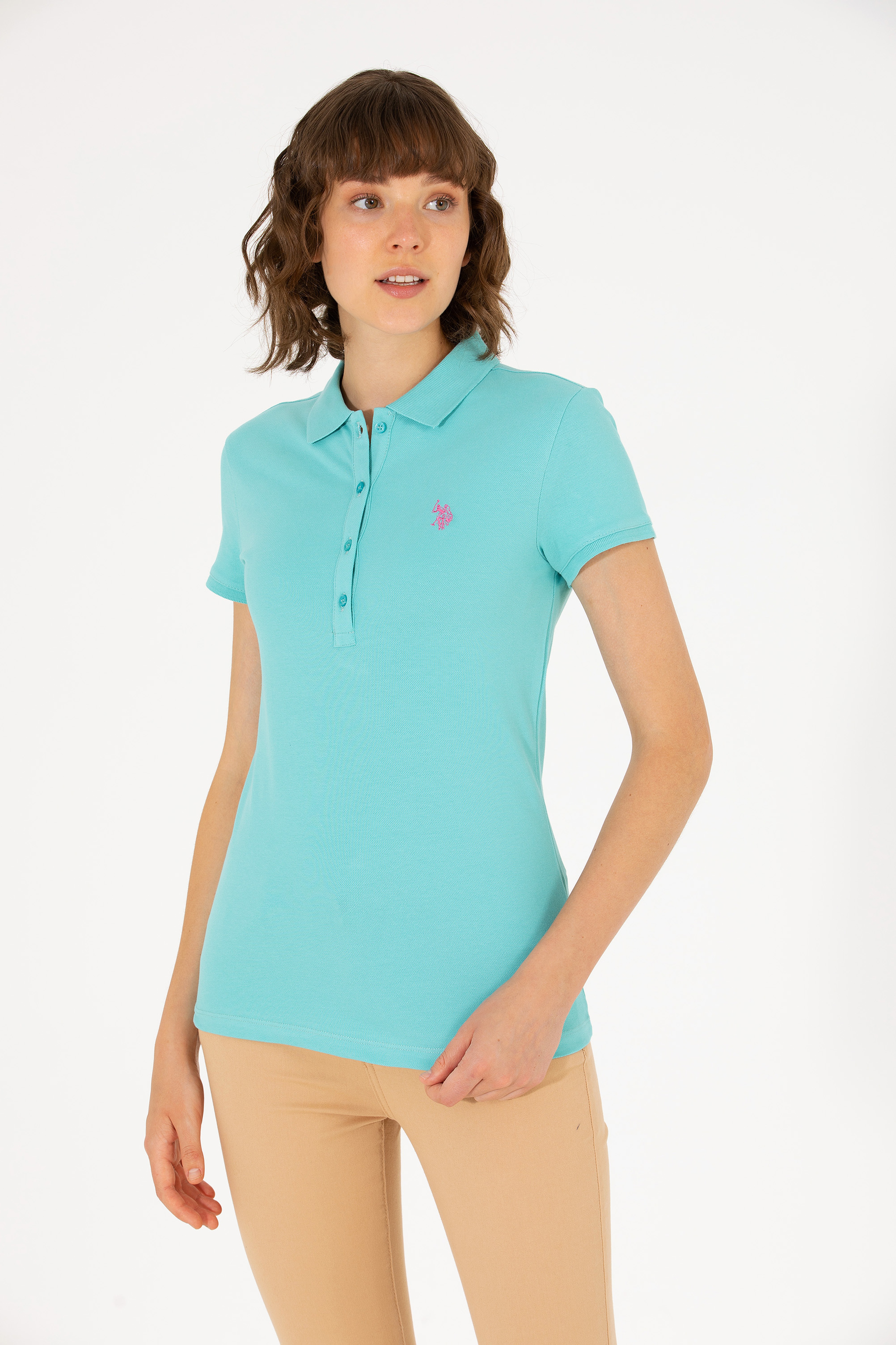 Kadın Mint Basic Polo Yaka Tişört - Image 4