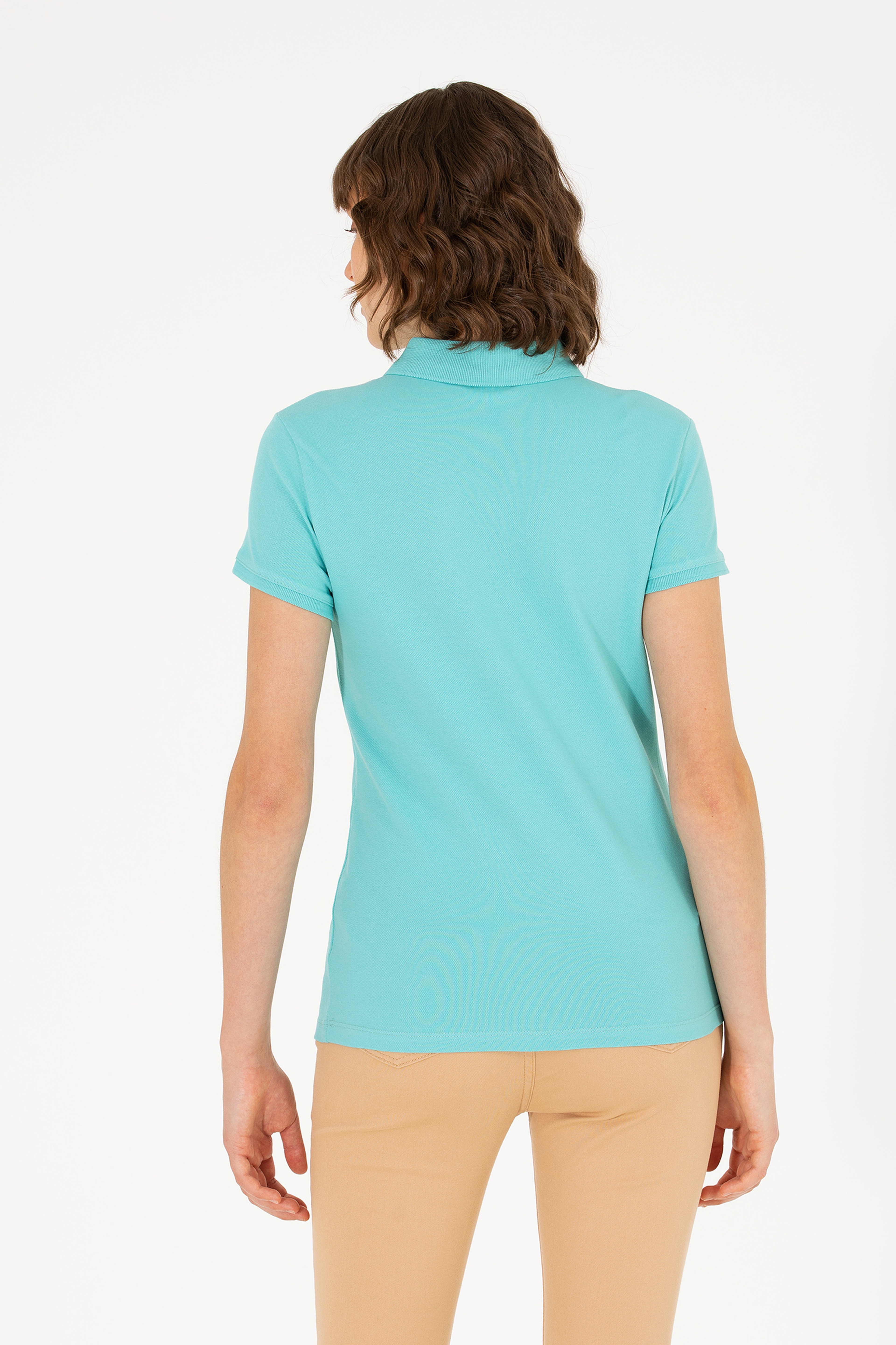 Kadın Mint Basic Polo Yaka Tişört - Image 5