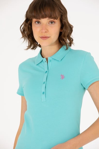 Kadın Mint Basic Polo Yaka Tişört