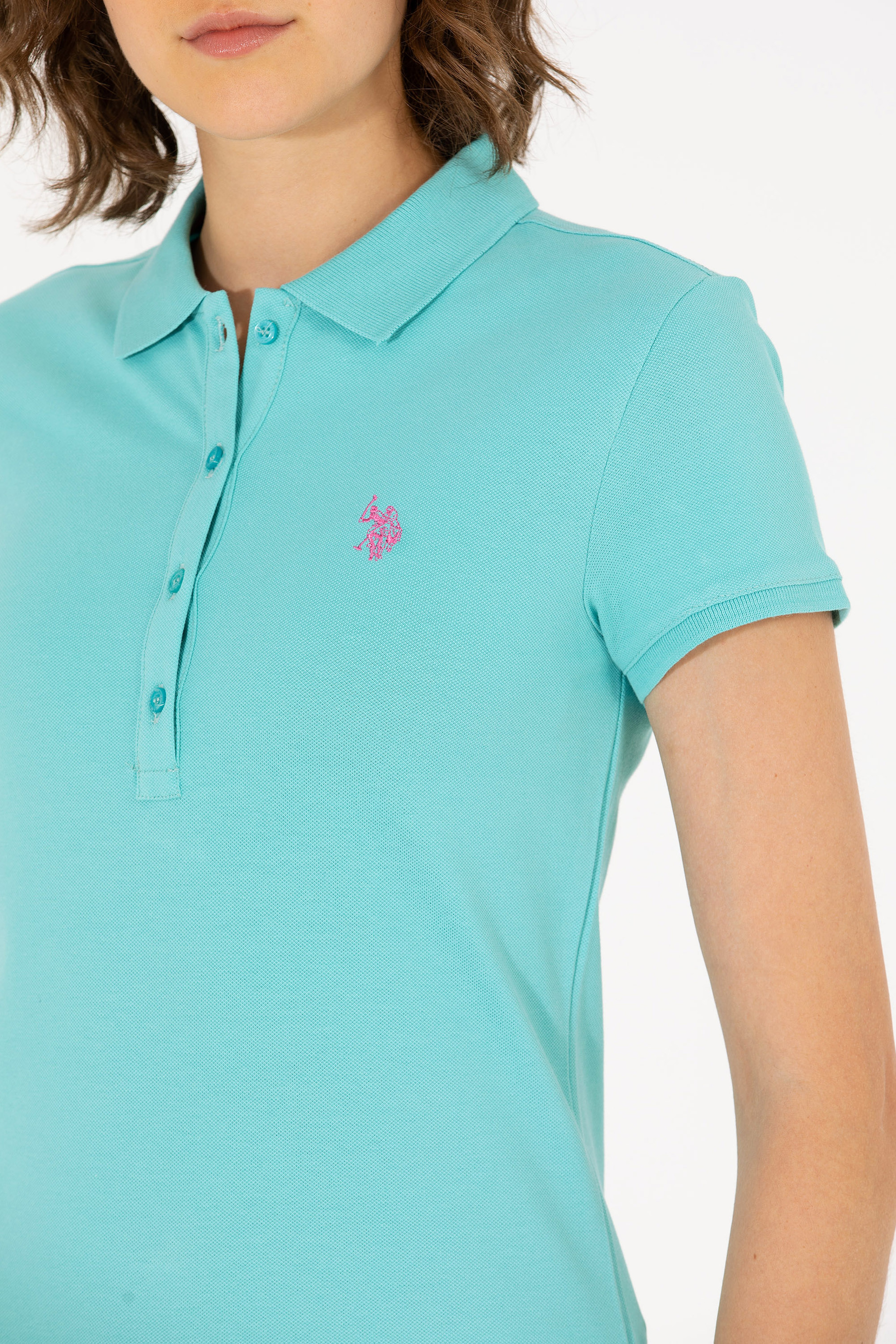 Kadın Mint Basic Polo Yaka Tişört - Image 7