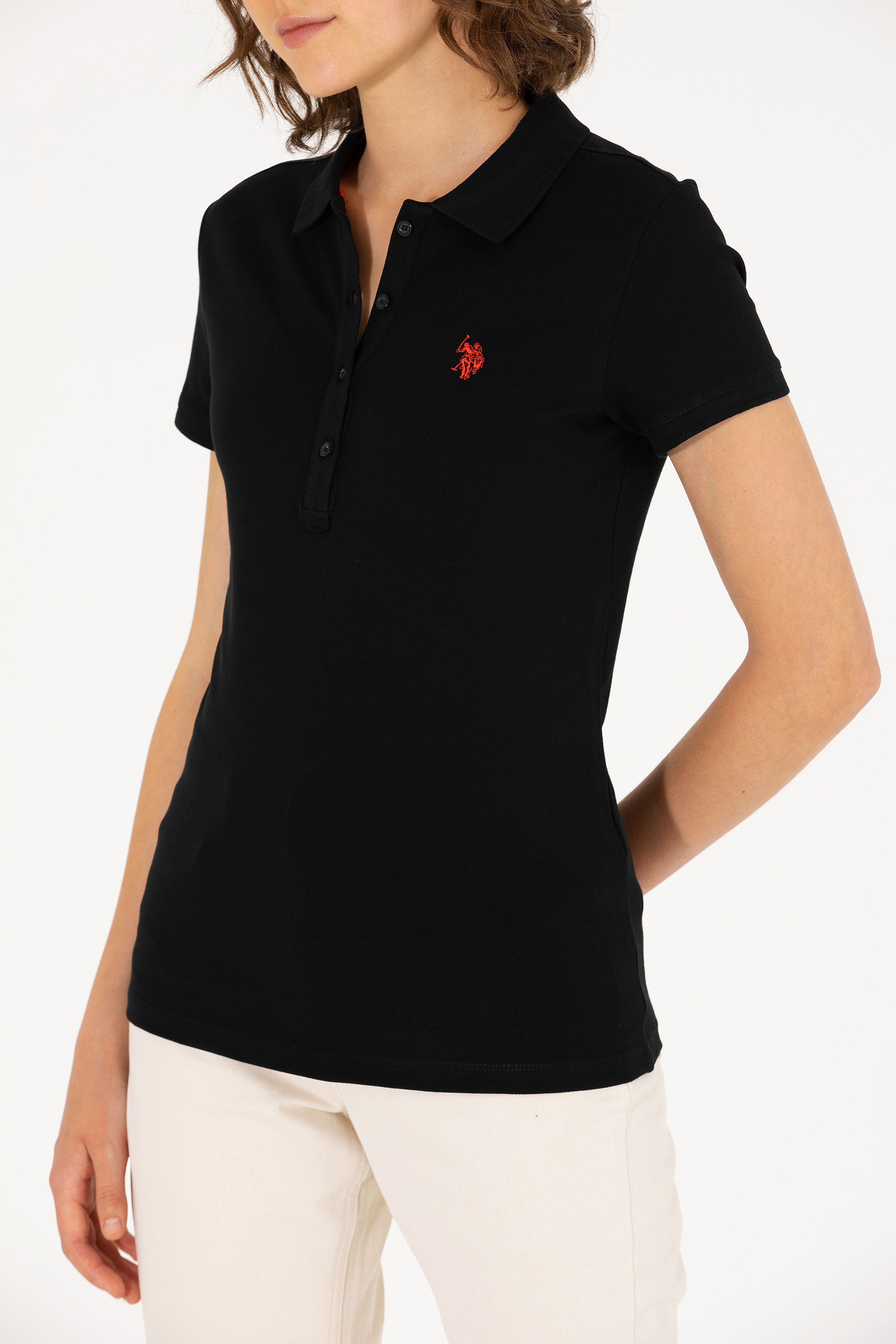Kadın Siyah Basic Polo Yaka Tişört - Image 6
