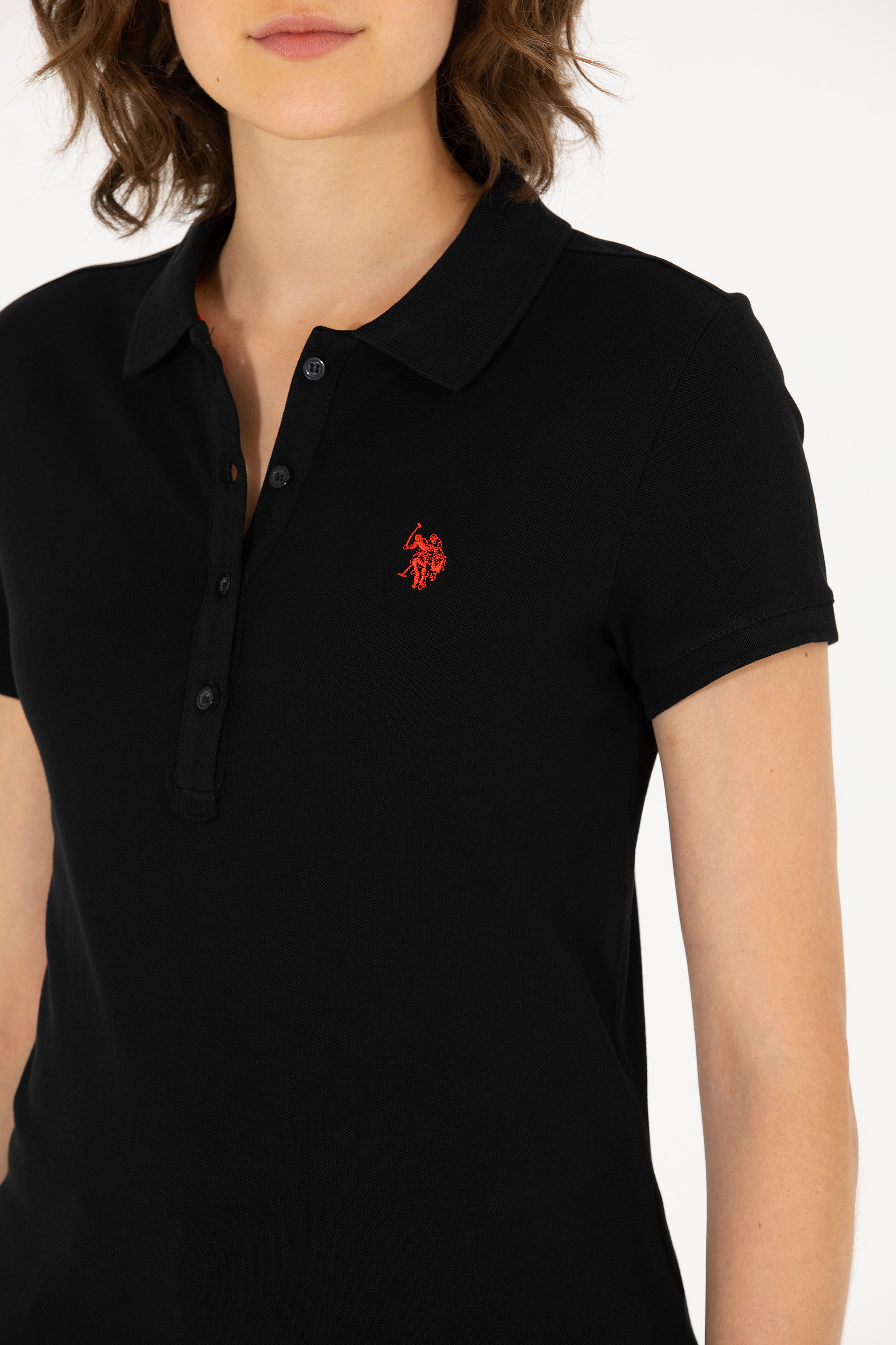 Kadın Siyah Basic Polo Yaka Tişört - Image 7