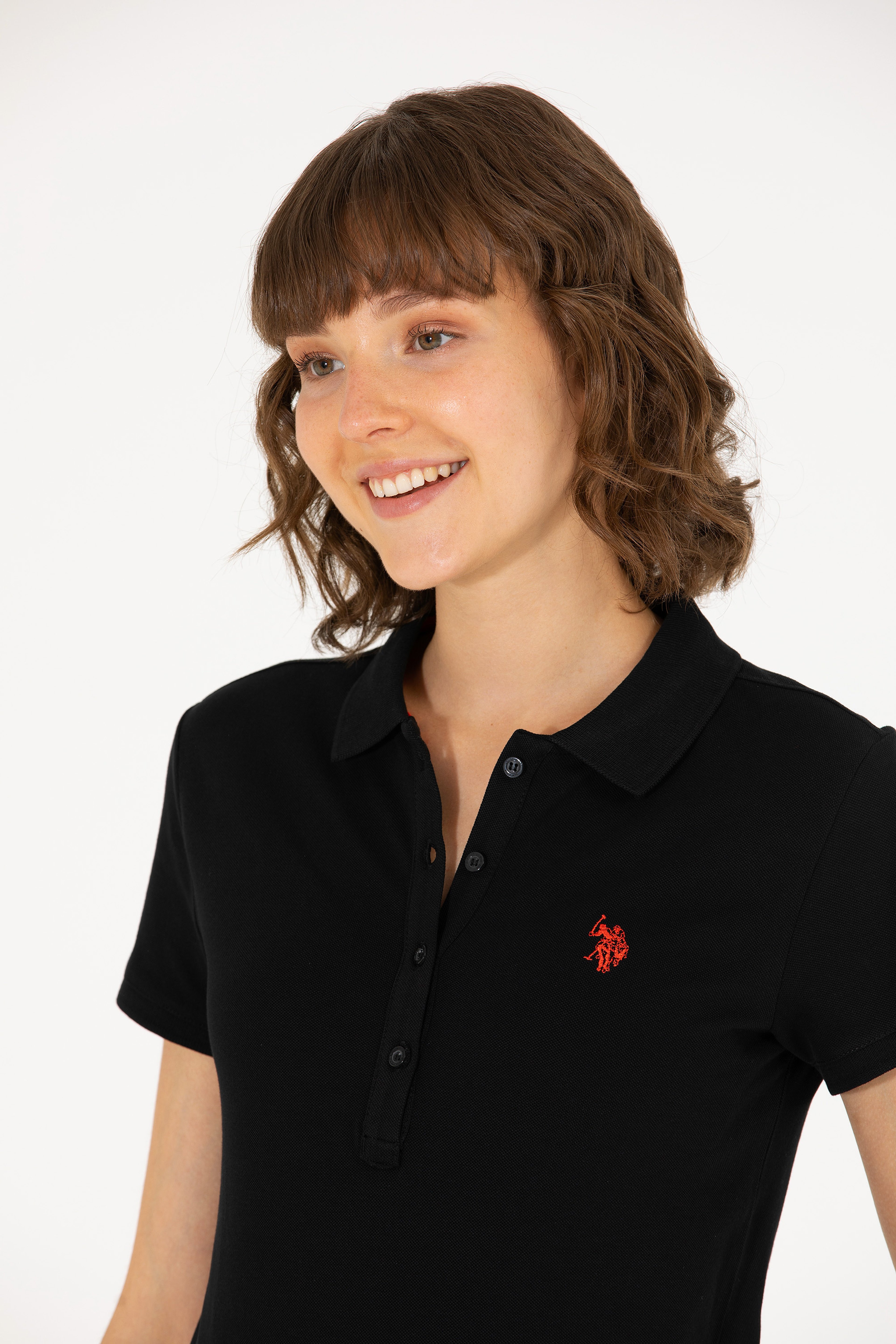 Kadın Siyah Basic Polo Yaka Tişört - Image 2