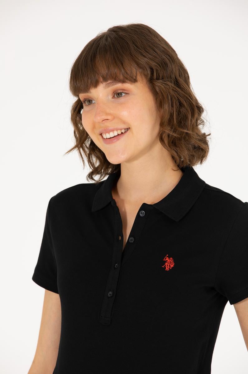 Kadın Siyah Basic Polo Yaka Tişört