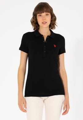 Kadın Siyah Basic Polo Yaka Tişört - 50262675030