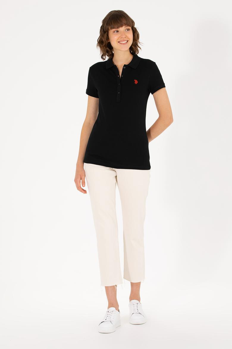 Kadın Siyah Basic Polo Yaka Tişört - 50262675030