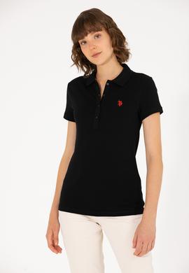 Kadın Siyah Basic Polo Yaka Tişört - 50262675030