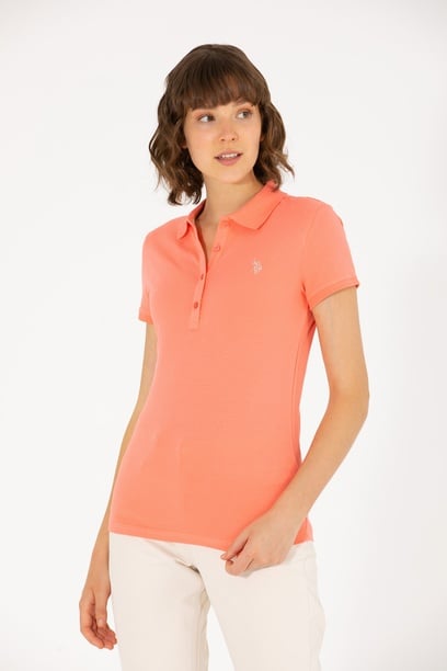 Kadın Somon Basic Polo Yaka Tişört