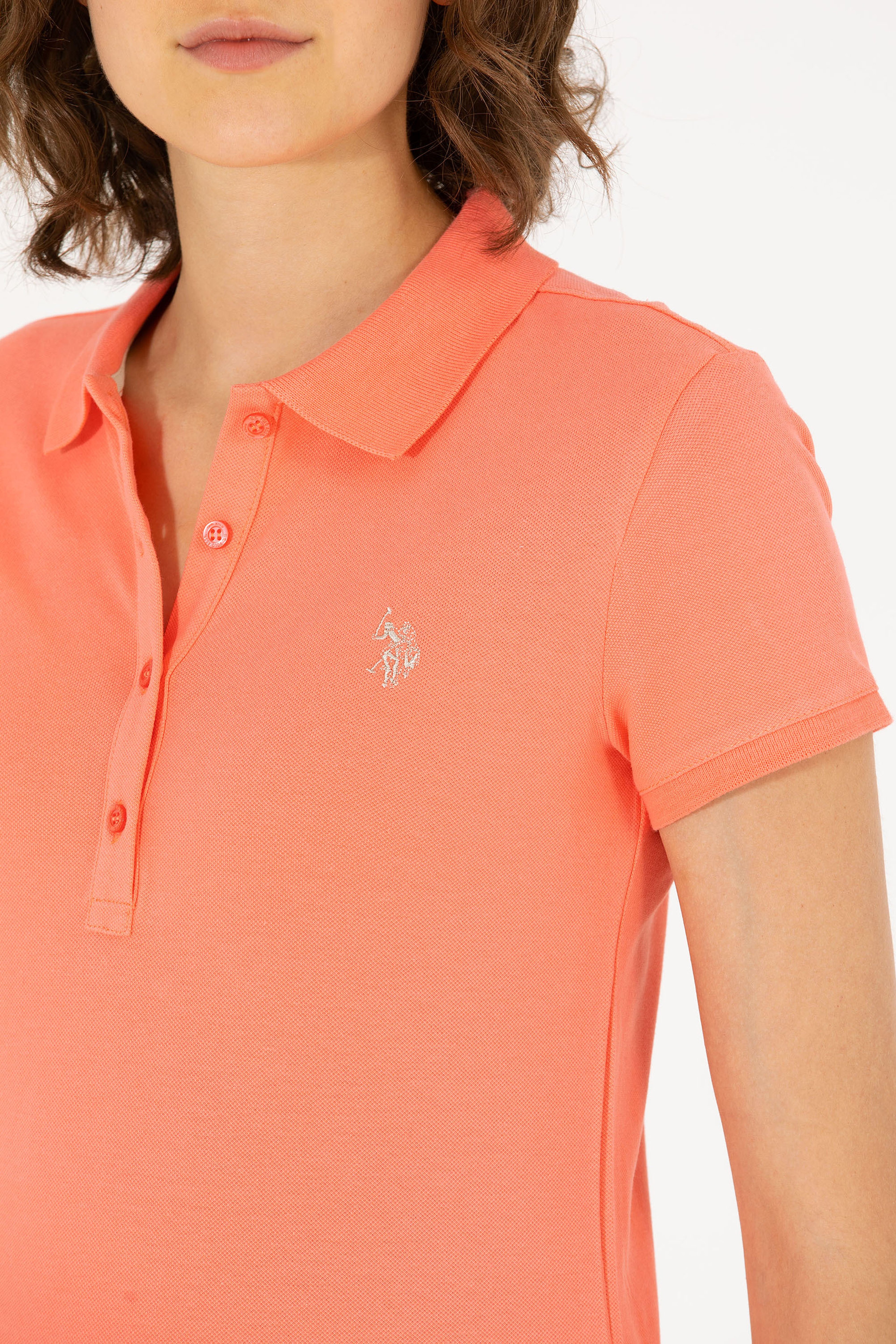 Kadın Somon Basic Polo Yaka Tişört - Image 7