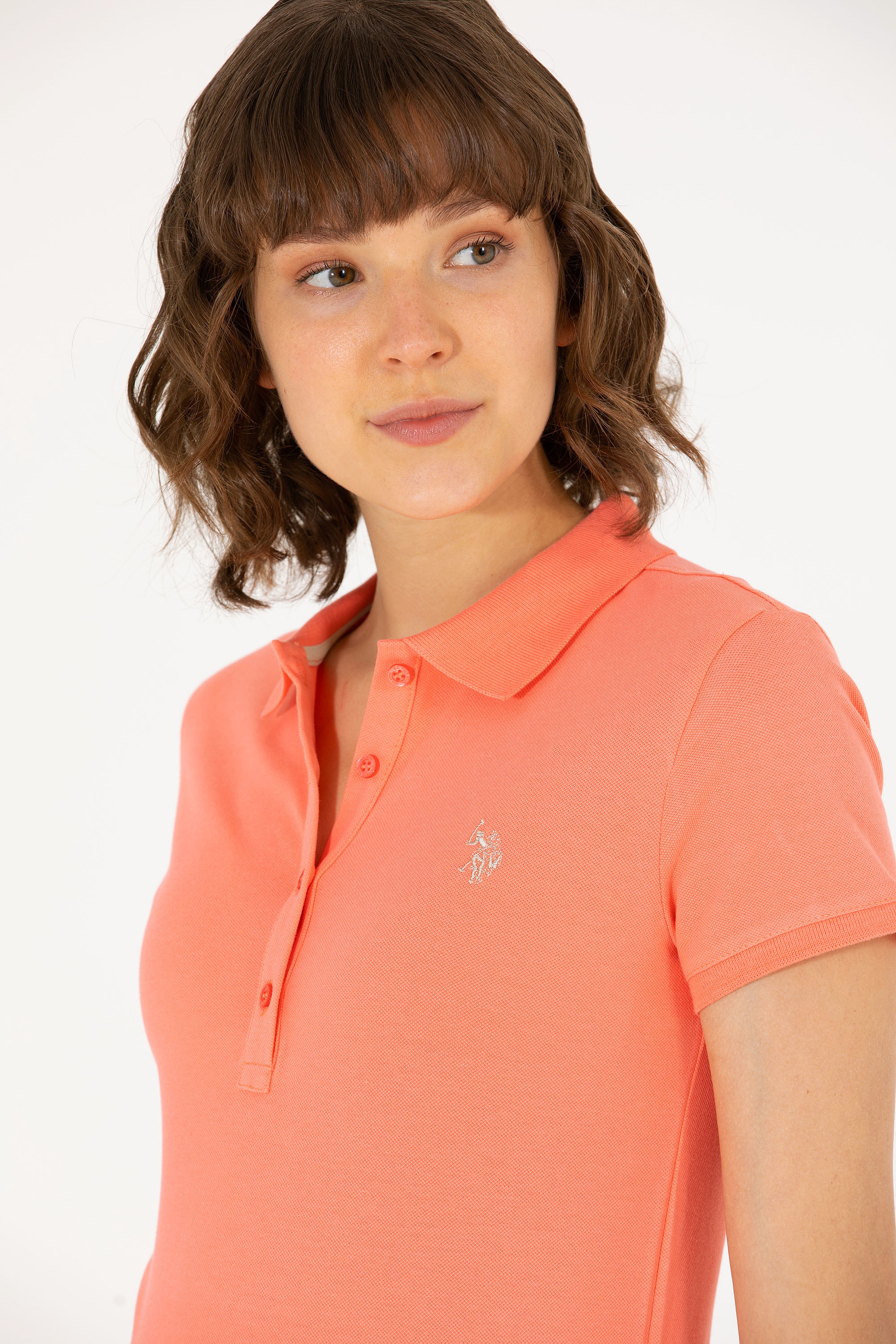 Kadın Somon Basic Polo Yaka Tişört - Image 2