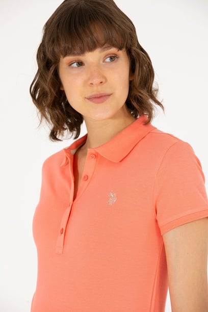 Kadın Somon Basic Polo Yaka Tişört