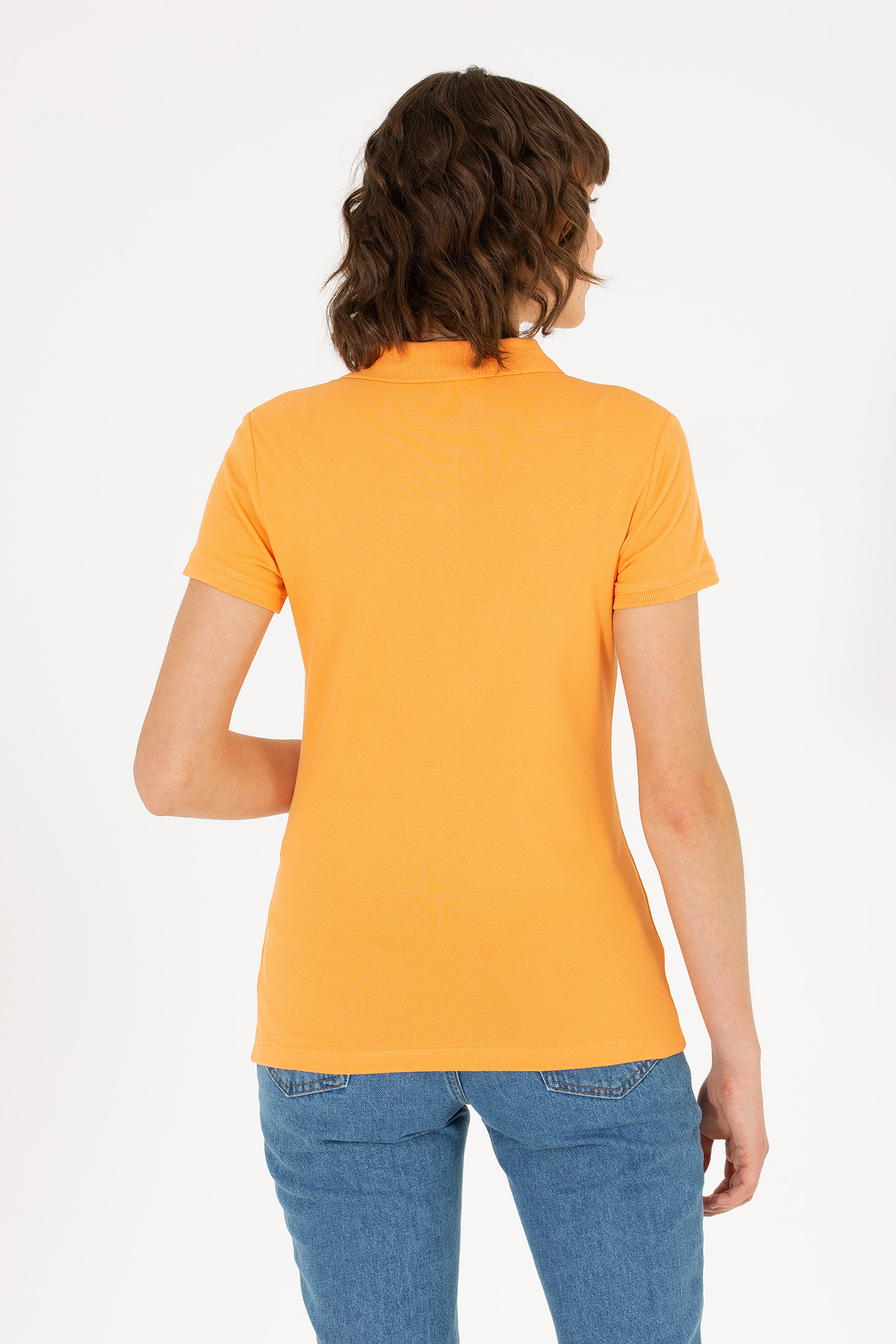 Kadın Turuncu Basic Polo Yaka Tişört - Image 5