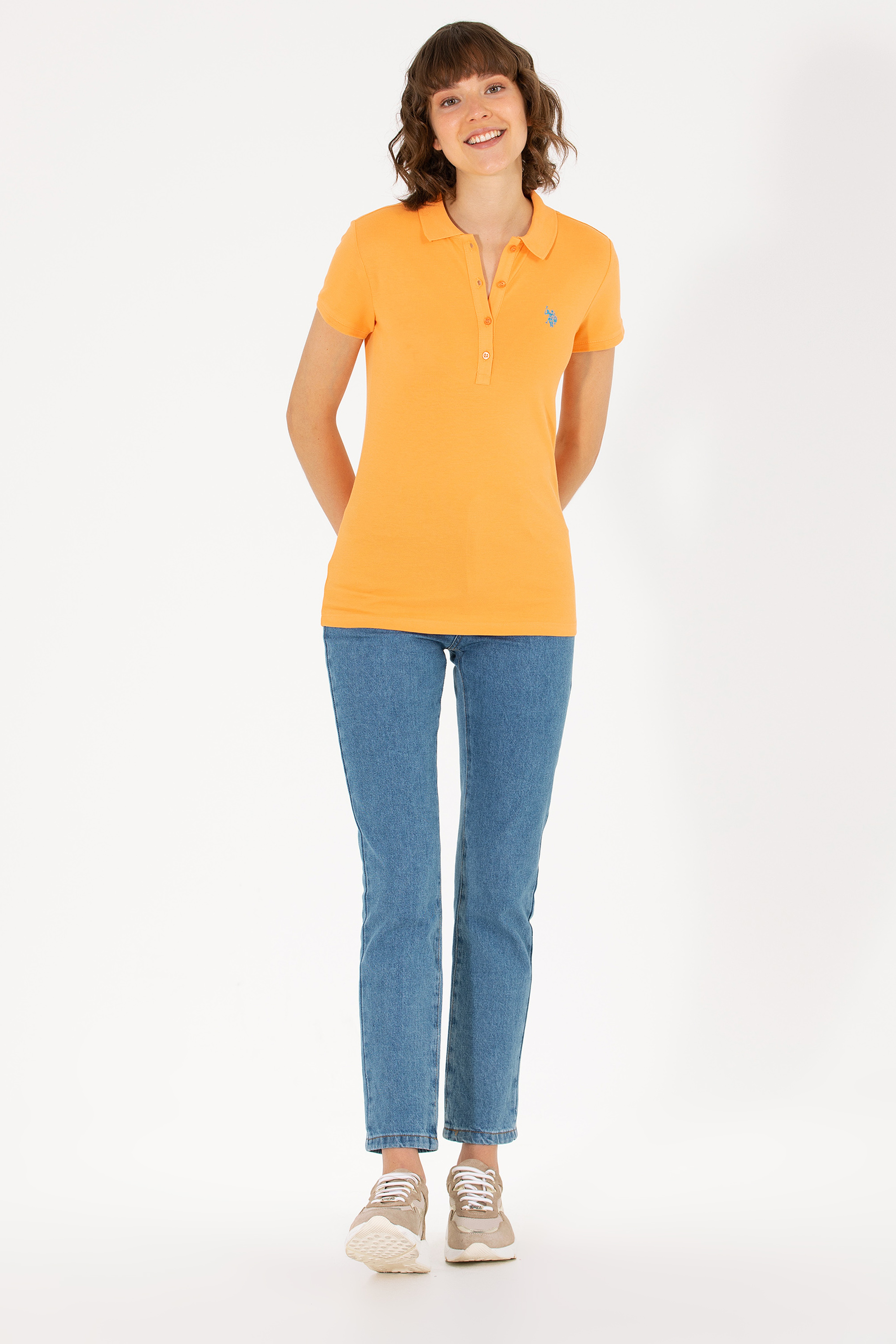 Kadın Turuncu Basic Polo Yaka Tişört