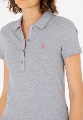 Kadın Gri Melanj Basic Polo Yaka Tişört - 50262675136