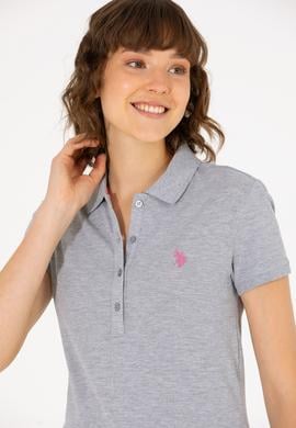 Kadın Gri Melanj Basic Polo Yaka Tişört - 50262675136