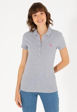 Kadın Gri Melanj Basic Polo Yaka Tişört - 50262675136