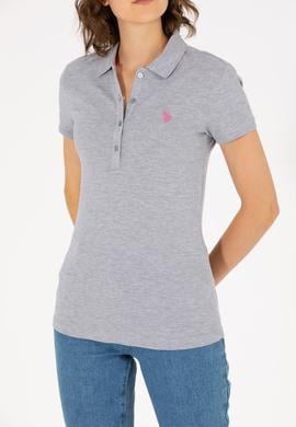 Kadın Gri Melanj Basic Polo Yaka Tişört - 50262675136
