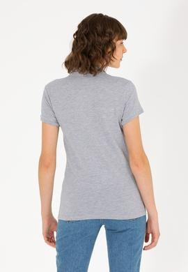 Kadın Gri Melanj Basic Polo Yaka Tişört - 50262675136