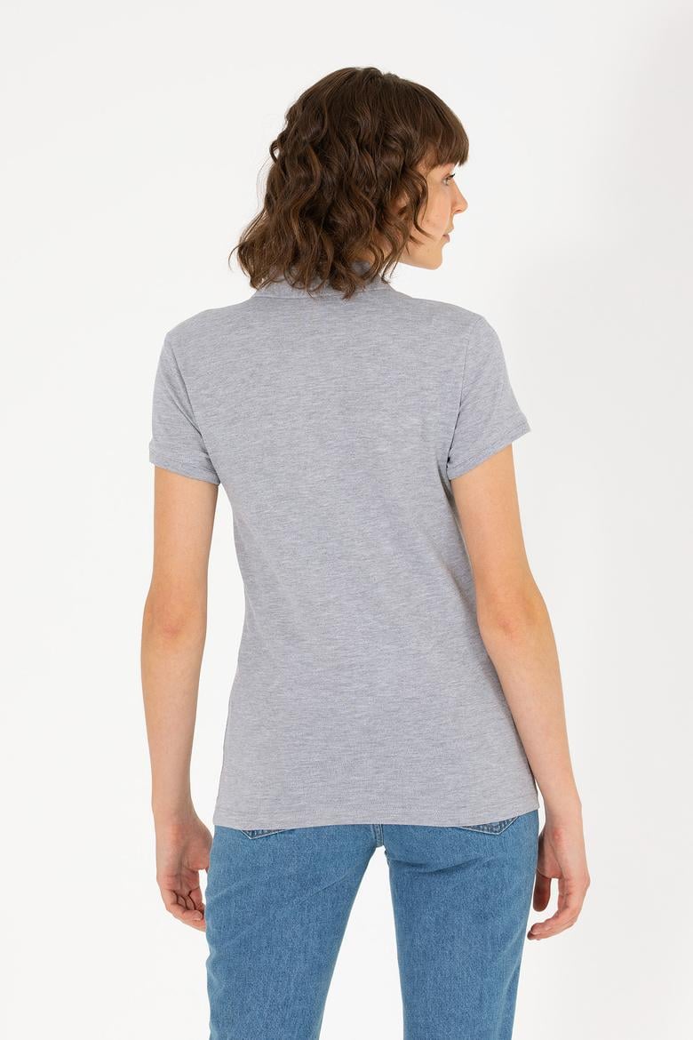 Kadın Gri Melanj Basic Polo Yaka Tişört - 50262675136