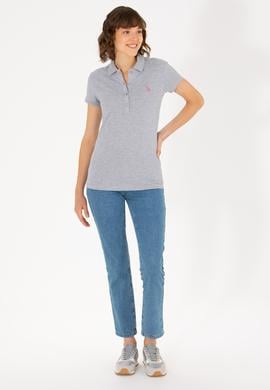 Kadın Gri Melanj Basic Polo Yaka Tişört - 50262675136