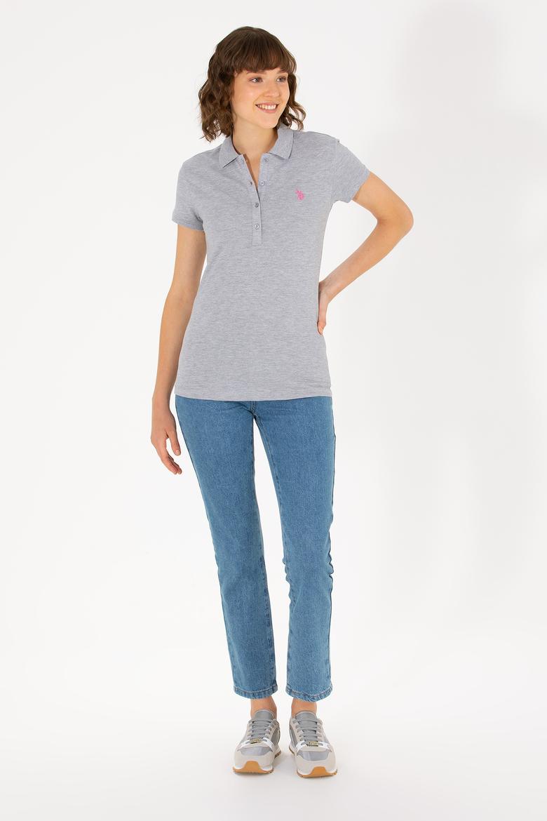 Kadın Gri Melanj Basic Polo Yaka Tişört - 50262675136