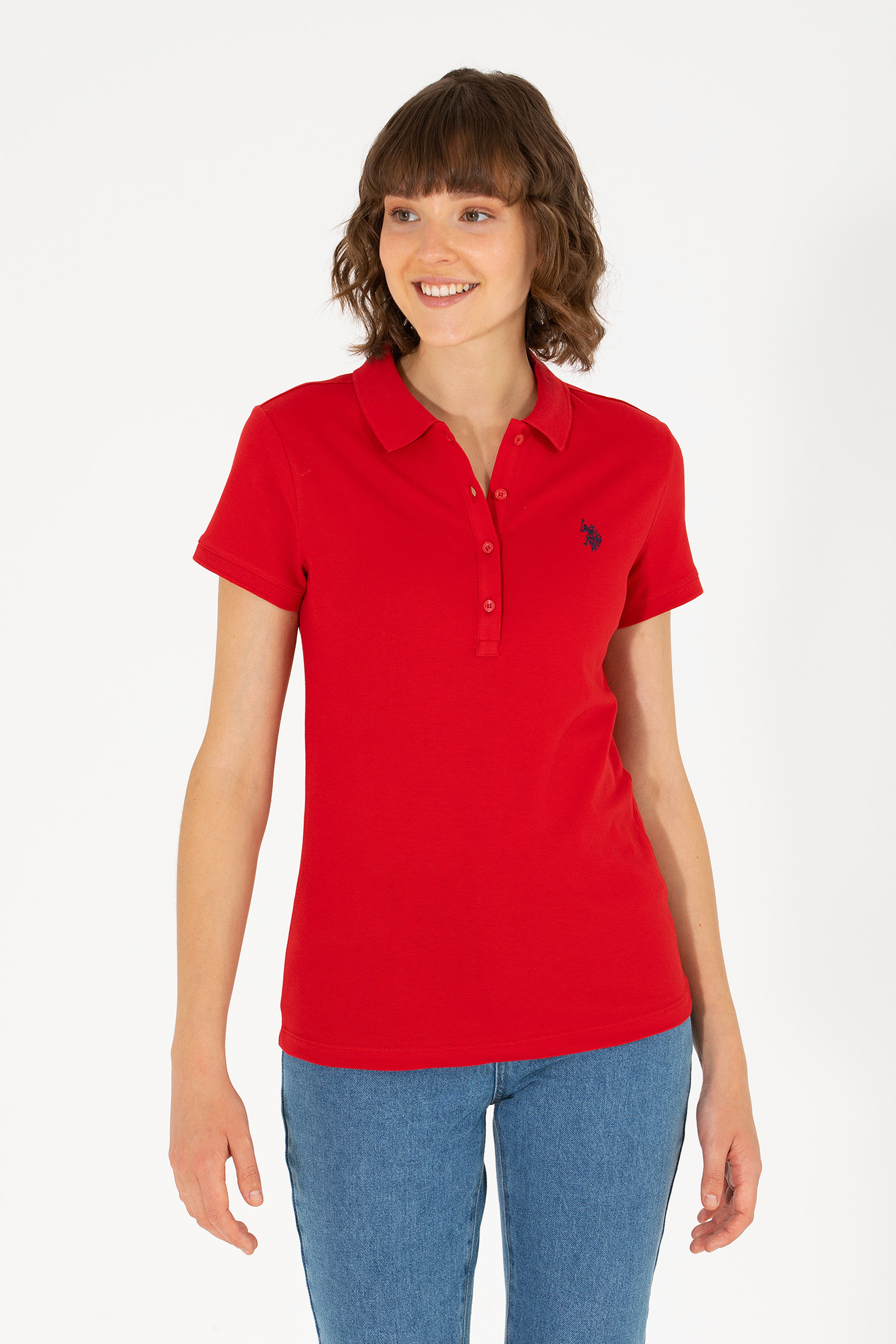 Kadın Kırmızı Basic Polo Yaka Tişört