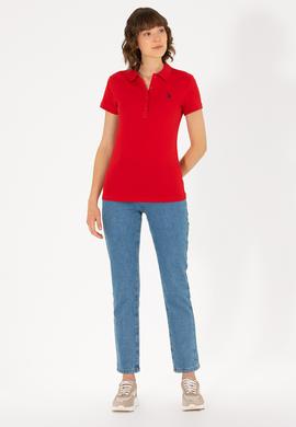 Kadın Kırmızı Basic Polo Yaka Tişört - 50262675142