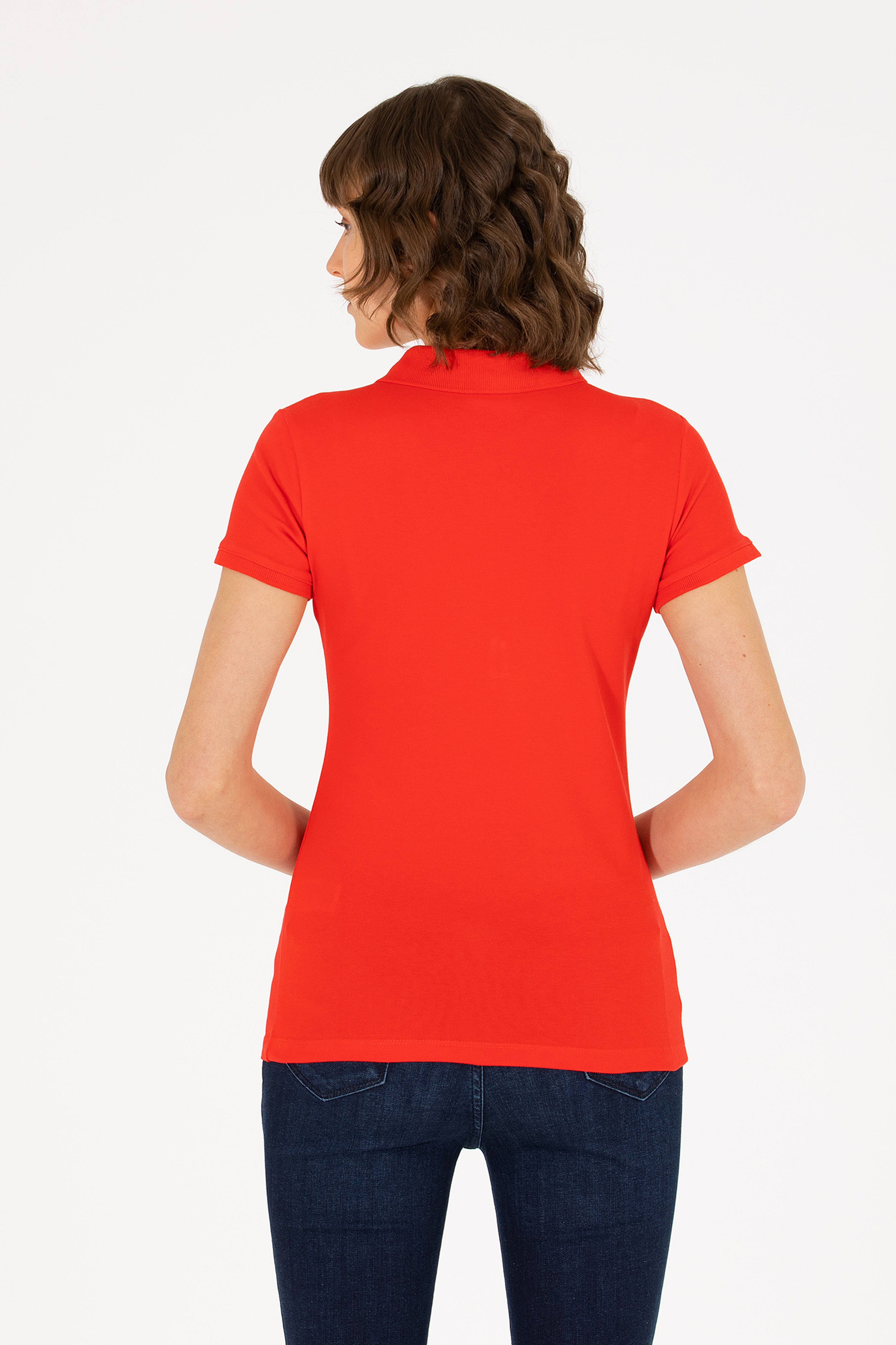 Kadın Kırmızı Basic Polo Yaka Tişört
