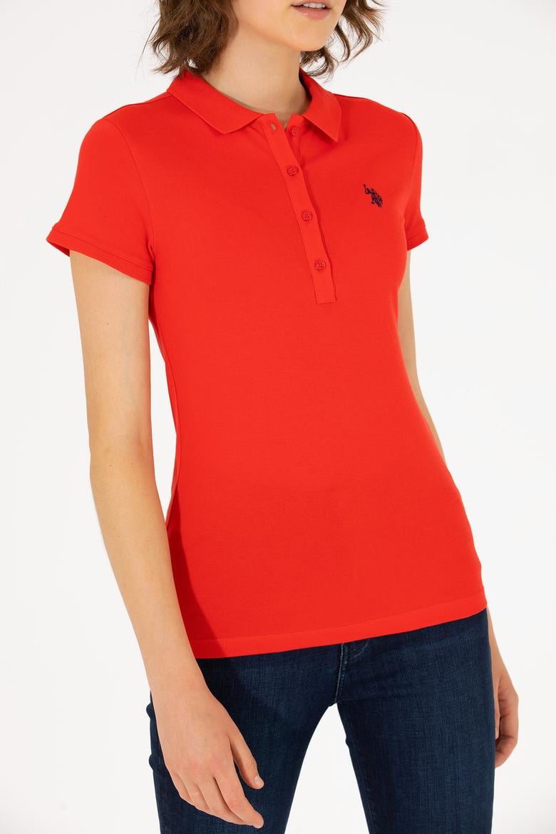 Kadın Kırmızı Basic Polo Yaka Tişört - 50262675243