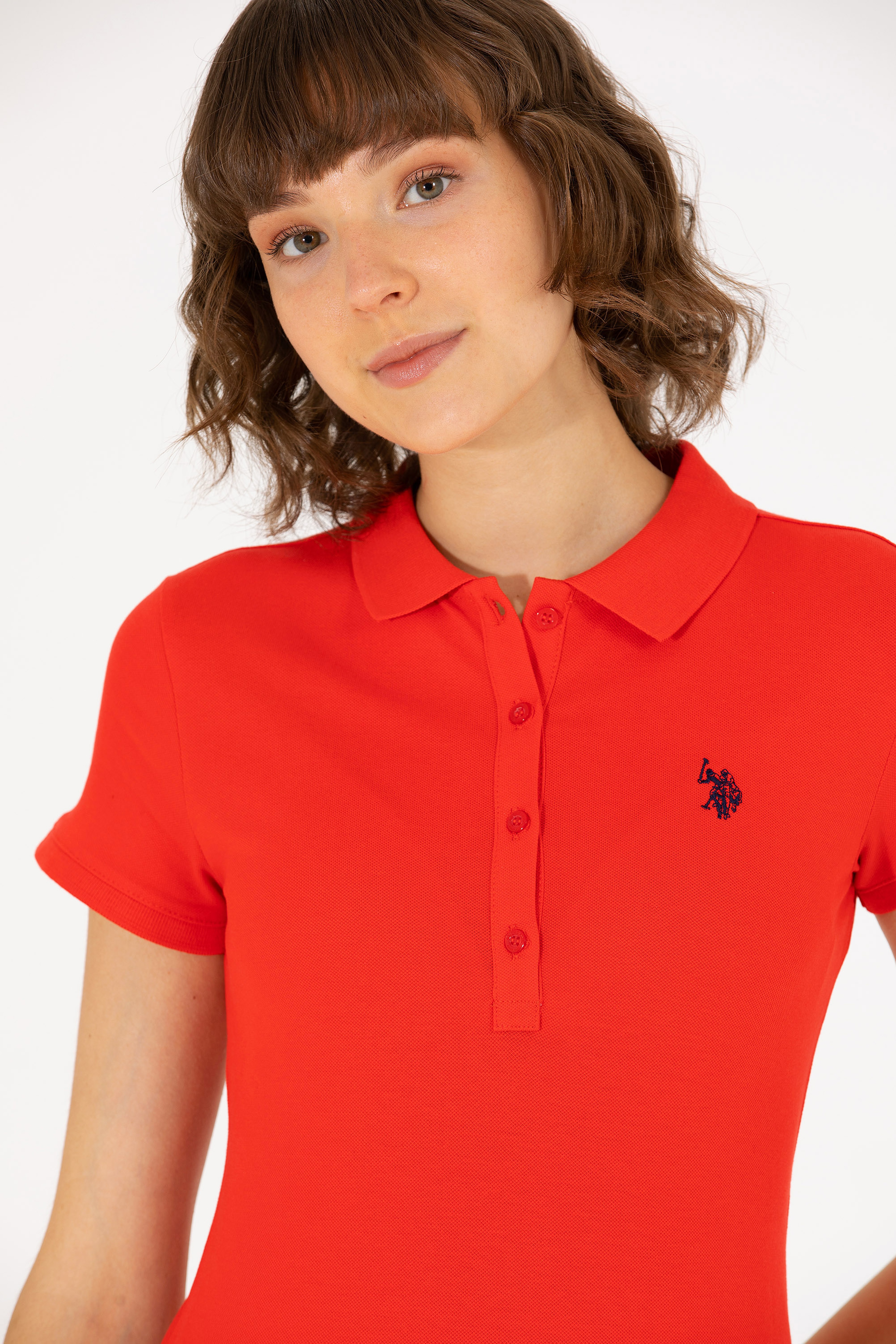 Kadın Kırmızı Basic Polo Yaka Tişört - Image 2