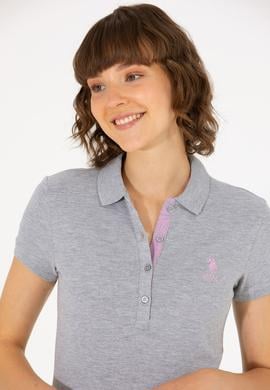 Kadın Gri Melanj Basic Polo Yaka Tişört - 50262698168