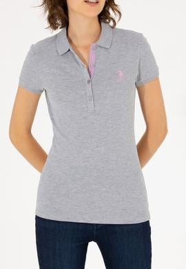 Kadın Gri Melanj Basic Polo Yaka Tişört - 50262698168