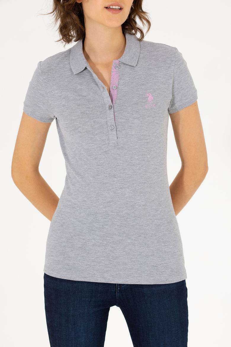 Kadın Gri Melanj Basic Polo Yaka Tişört - 50262698168